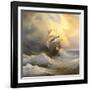 Ancient Sailing Vessel In Stormy Sea-balaikin2009-Framed Art Print