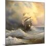 Ancient Sailing Vessel In Stormy Sea-balaikin2009-Mounted Art Print