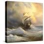 Ancient Sailing Vessel In Stormy Sea-balaikin2009-Stretched Canvas