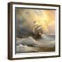 Ancient Sailing Vessel In Stormy Sea-balaikin2009-Framed Art Print