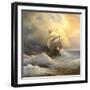 Ancient Sailing Vessel In Stormy Sea-balaikin2009-Framed Art Print