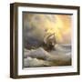 Ancient Sailing Vessel In Stormy Sea-balaikin2009-Framed Art Print