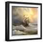 Ancient Sailing Vessel In Stormy Sea-balaikin2009-Framed Art Print