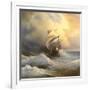 Ancient Sailing Vessel In Stormy Sea-balaikin2009-Framed Art Print