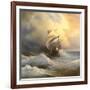 Ancient Sailing Vessel In Stormy Sea-balaikin2009-Framed Art Print