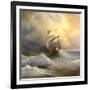 Ancient Sailing Vessel In Stormy Sea-balaikin2009-Framed Art Print