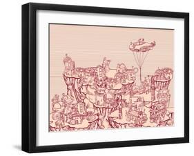 Ancient Steampunk City on the Hills.-RYGER-Framed Art Print