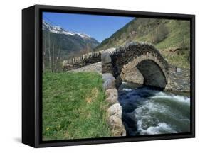 Ancient Stone Bridge over a River in the La Malana District in the Pyrenees in Andorra, Europe-Jeremy Bright-Framed Stretched Canvas