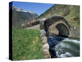 Ancient Stone Bridge over a River in the La Malana District in the Pyrenees in Andorra, Europe-Jeremy Bright-Stretched Canvas