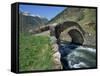 Ancient Stone Bridge over a River in the La Malana District in the Pyrenees in Andorra, Europe-Jeremy Bright-Framed Stretched Canvas
