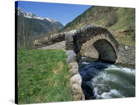 Ancient Stone Bridge over a River in the La Malana District in the Pyrenees in Andorra, Europe-Jeremy Bright-Stretched Canvas