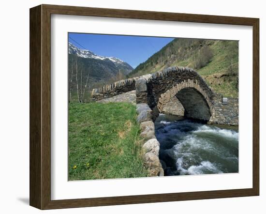 Ancient Stone Bridge over a River in the La Malana District in the Pyrenees in Andorra, Europe-Jeremy Bright-Framed Photographic Print