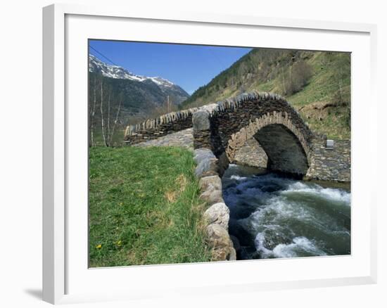 Ancient Stone Bridge over a River in the La Malana District in the Pyrenees in Andorra, Europe-Jeremy Bright-Framed Photographic Print