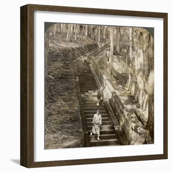Ancient Stone Stairway Up the Hill to the Tomb of Shogun Ieyasu, Nikko, Japan, 1904-Underwood & Underwood-Framed Photographic Print