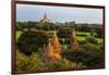 Ancient temple and pagoda rising out of the jungle at sunrise, Bagan, Mandalay Region, Myanmar-Keren Su-Framed Photographic Print