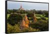 Ancient temple and pagoda rising out of the jungle at sunrise, Bagan, Mandalay Region, Myanmar-Keren Su-Framed Stretched Canvas