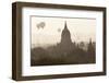 Ancient Temple City of Bagan and Balloons at Sunrise, Myanmar (Burma)-Peter Adams-Framed Photographic Print