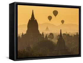 Ancient Temple City of Bagan (Pagan) and Balloons at Sunrise, Myanmar (Burma)-Peter Adams-Framed Stretched Canvas