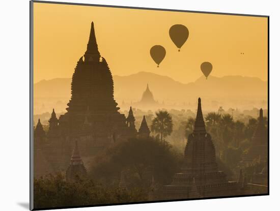 Ancient Temple City of Bagan (Pagan) and Balloons at Sunrise, Myanmar (Burma)-Peter Adams-Mounted Photographic Print