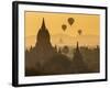 Ancient Temple City of Bagan (Pagan) and Balloons at Sunrise, Myanmar (Burma)-Peter Adams-Framed Photographic Print