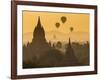 Ancient Temple City of Bagan (Pagan) and Balloons at Sunrise, Myanmar (Burma)-Peter Adams-Framed Photographic Print