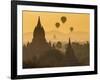 Ancient Temple City of Bagan (Pagan) and Balloons at Sunrise, Myanmar (Burma)-Peter Adams-Framed Photographic Print