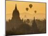 Ancient Temple City of Bagan (Pagan) and Balloons at Sunrise, Myanmar (Burma)-Peter Adams-Mounted Photographic Print