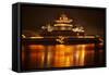 Ancient Temple Night Reflection Bridge Jinming Lake, Kaifeng, China-William Perry-Framed Stretched Canvas
