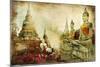 Ancient Thailand - Artwork In Painting Style-Maugli-l-Mounted Art Print