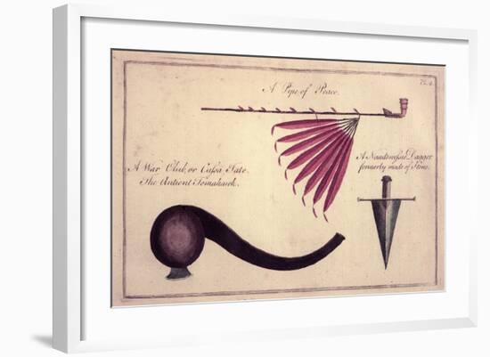 Ancient Tomahawk, Peace Pipe and Dagger, C.1590-John White-Framed Giclee Print