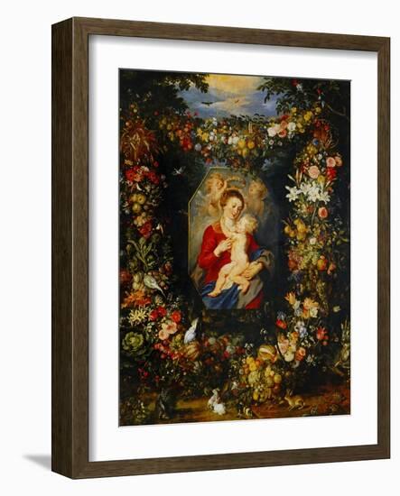 And Jan Brueghel: Mary Virgin and Child with Wreath of Flowers and Fruits-Peter Paul Rubens-Framed Giclee Print