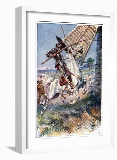 And Running His Lance into the Sail, Illustration from 'The Adventures of Don Quixote', Published…-Paul Hardy-Framed Giclee Print