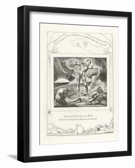 And Smote Job with Sore Boils from the Sole of His Foot to the Crown of His Head, 1825-William Blake-Framed Giclee Print