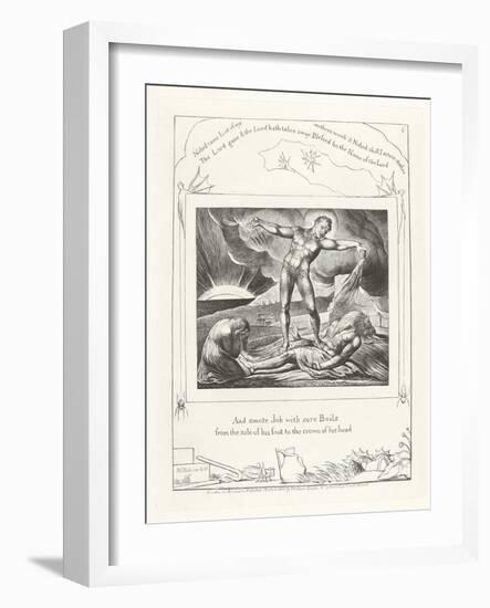 And Smote Job with Sore Boils from the Sole of His Foot to the Crown of His Head, 1825-William Blake-Framed Giclee Print