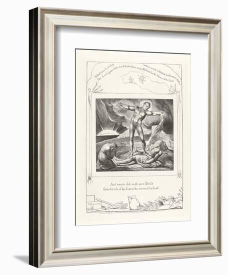 And Smote Job with Sore Boils from the Sole of His Foot to the Crown of His Head, 1825-William Blake-Framed Giclee Print