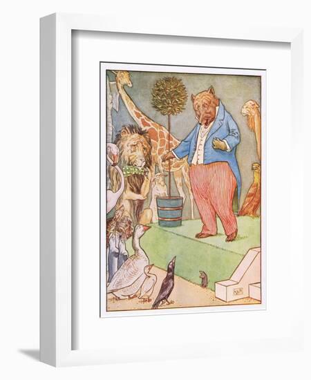 And the Bear Sang a Sentimental Air, Illustration from 'Johnny Crow's Party', c.1930-Leonard Leslie Brooke-Framed Giclee Print