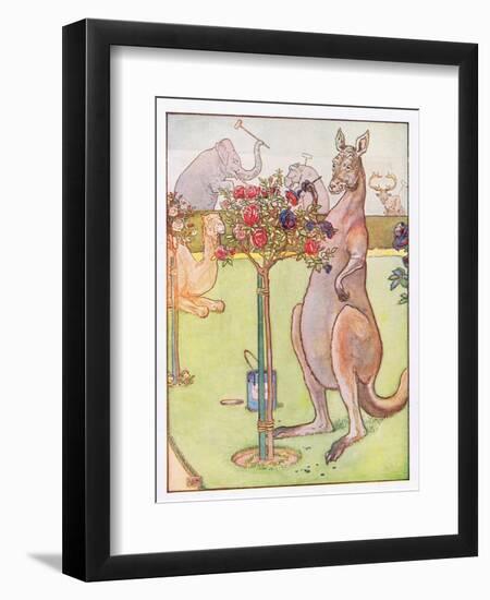 And the Kangaroo Tried to Paint the Roses Blue, Illustration from 'Johnny Crow's Party', c.1930-Leonard Leslie Brooke-Framed Premium Giclee Print