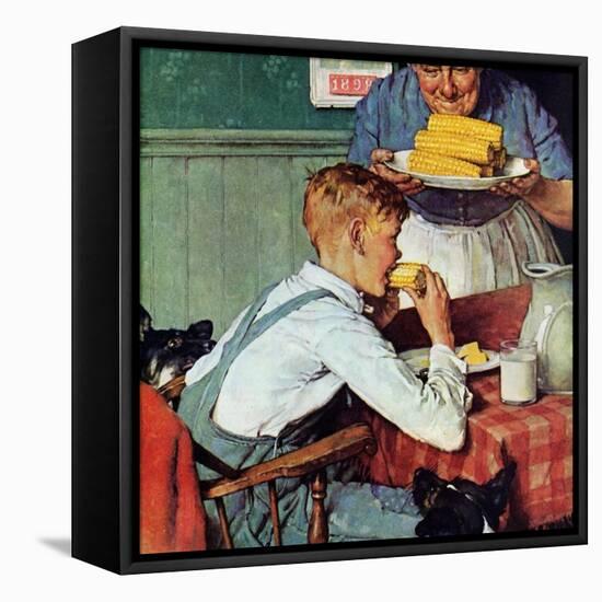 . . . And Then Ma, or Grandma Brought ‘Em In (or Country Boy Eating Corn)-Norman Rockwell-Framed Stretched Canvas