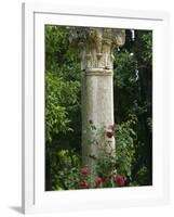 Andalucia, Seville, A Classical Column Surrounded by Roses in Gardens of Alcazar Palace, Spain-John Warburton-lee-Framed Photographic Print