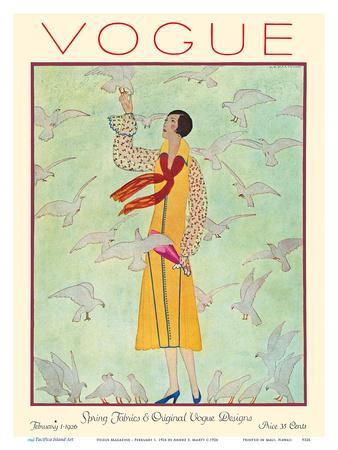 Vogue Magazine - February 1, 1926 - Lady Feeding Flock of Birds