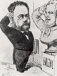 Caricature of Emile Zola Saluting a Bust of Honore de Balzac 1878-André Gill-Giclee Print