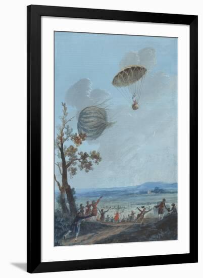 Andre-Jacques Garnerin Descending in Parachute-null-Framed Giclee Print