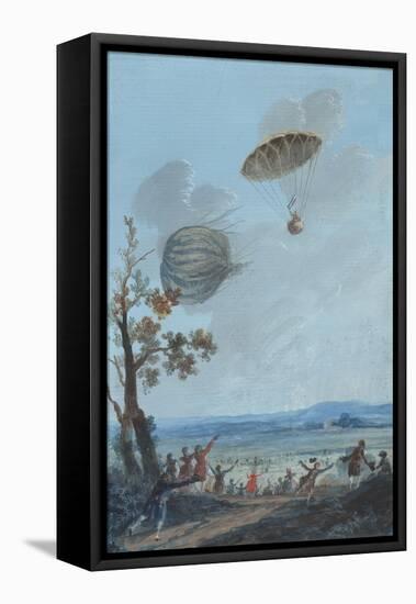 Andre-Jacques Garnerin Descending in Parachute-null-Framed Stretched Canvas