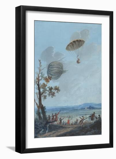 Andre-Jacques Garnerin Descending in Parachute-null-Framed Giclee Print