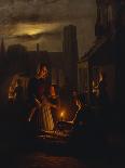 A Mother and Child by a Fishmonger on a Market, at Moonlight-Andre Vermeulen-Giclee Print