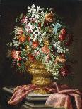 Flowers in a Sculpted Urn on a Draped Stone Pedestal-Andrea The Elder Scacciati-Framed Stretched Canvas