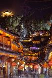 Alley at Night with Tibetan Style Hostel and Motorcycle in Lijiang Old Town, Lijiang, Yunnan-Andreas Brandl-Photographic Print
