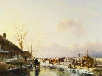 Skaters in a Frozen Winter Landscape-Andreas Schelfhout-Giclee Print
