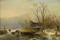 Winter Scene on the Ice with Wood Gatherers-Andreas Schelfhout-Art Print