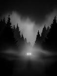 Car on Dark Road at Night through Misty Forest Editable Vector-andreiuc88-Framed Stretched Canvas